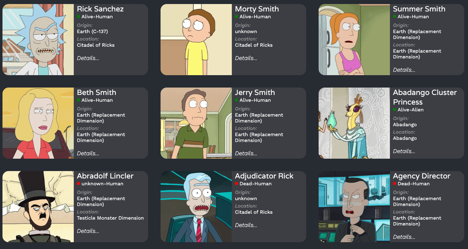 Rick and Morty project screenshot